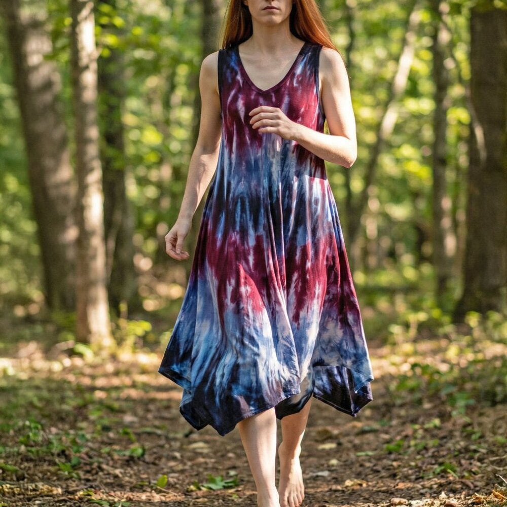 Faye Tie Dye Dress in Burgundy Blue Gray Black Hand-Dyed Dress by Akasha Sun